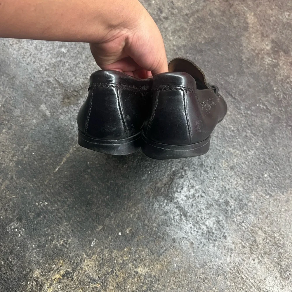 Vtg 90’s Black leather Chunky plain Penny loafers with silver buckle detail - Picture 5 of 7